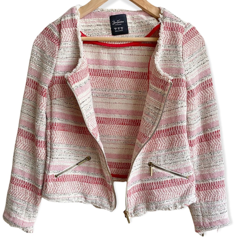 Zara Trafaluc Cropped Tweed Jacket Size Small
